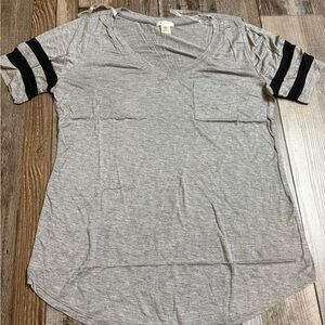 Bozzolo Gray V-Neck Women’s Top with Black Stripes on the sleeves – S, M, L